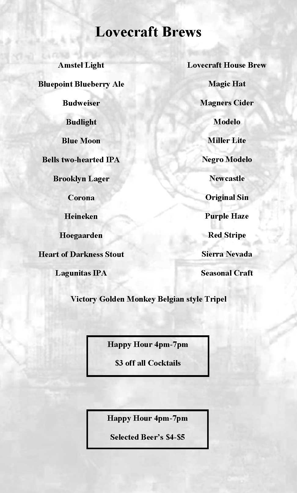 Lovecraft Menu